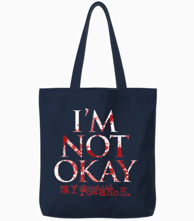 My Chemical Romance I'm Not Ok T-Shirt, Black Tote Bags in Navy