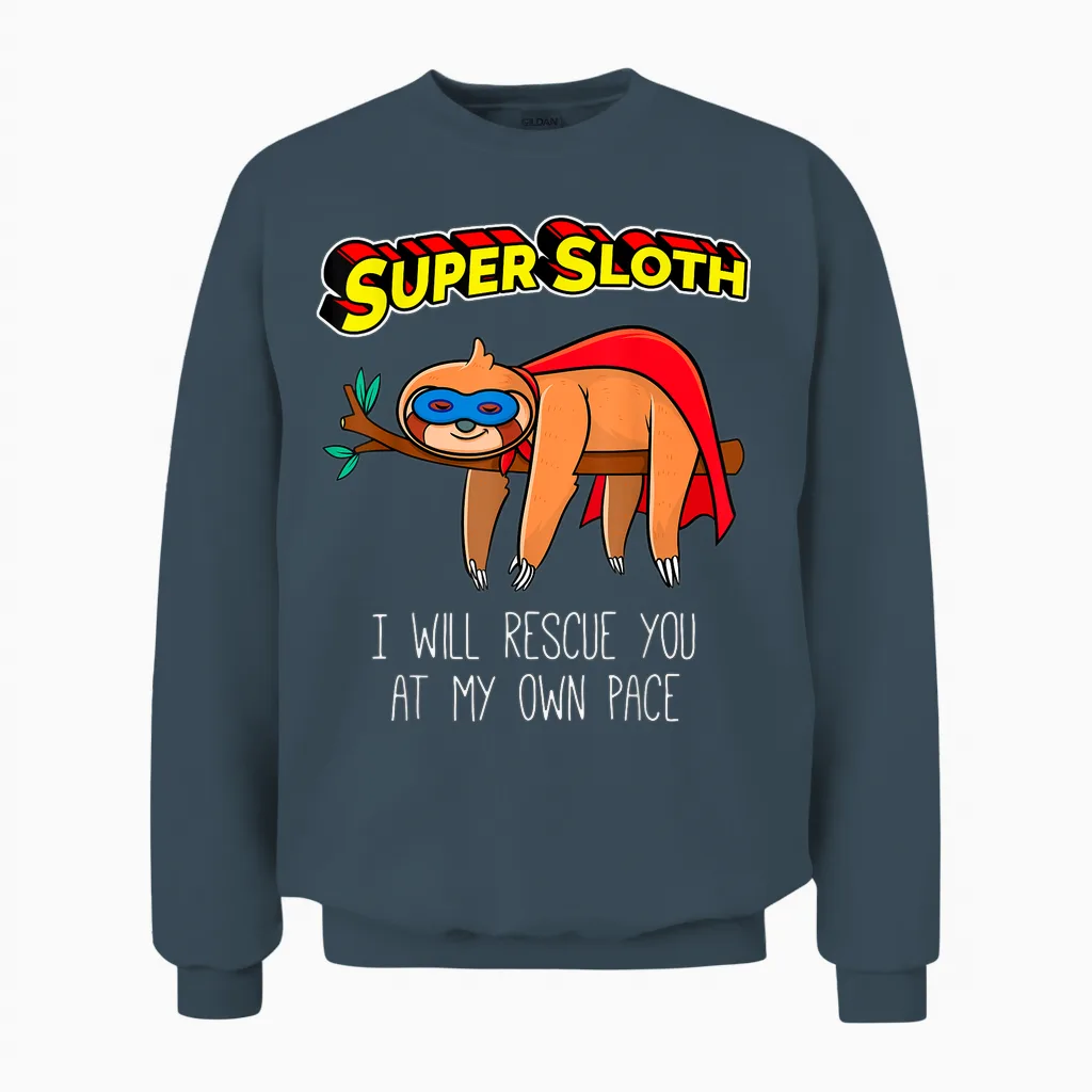 Funny Sloth Superhero Super Sloth Hero Gift Unisex Sweatshirt in Dark Heather