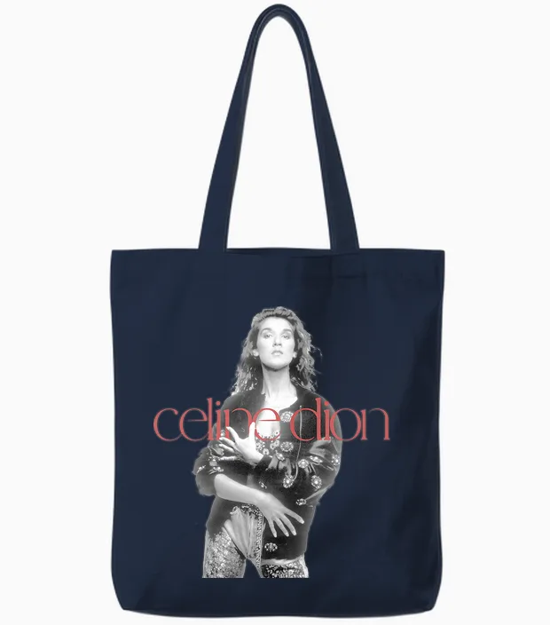 Photo Officielle Du Logo Rouge Celine Dion T-Shirt Haut De Gamme Tote Bags in Navy