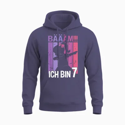Girls' T-Shirt with German Text "ich Bin 7 Jahre Dab" [german Language], Black Unisex Hoodie - Heather Sport Dark Navy