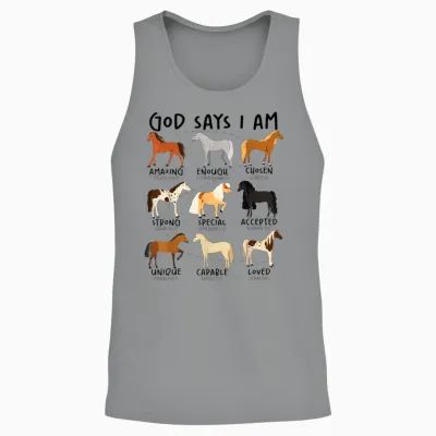 God Says I Am Horses Christian Women Girls Kids Boy Horse Unisex Tank Top - Sport Grey