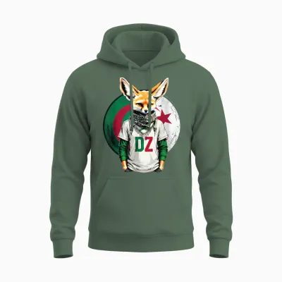 Fennec Algerian Flag Football Gift Jersey Dz Unisex Hoodie - Military Green