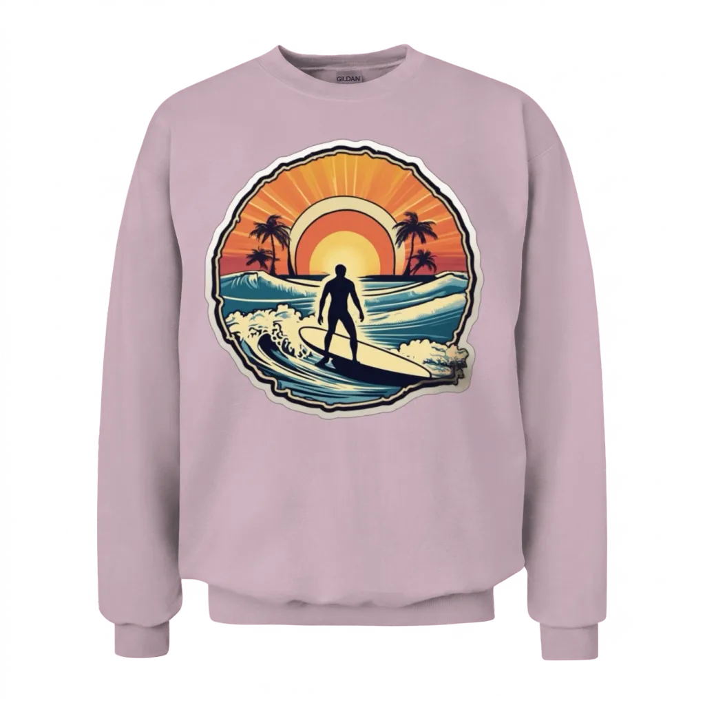 Surfer Surfing Retro Surfer Sunset Retro Unisex Sweatshirt - Light Pink
