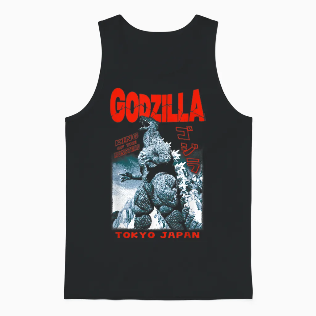 Godzilla King of the Monsters Tokyo Japan Red Text Movie Unisex Tank Top in Black