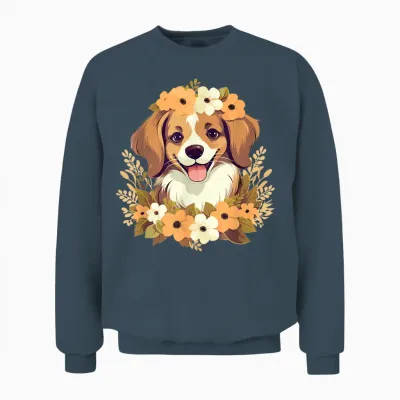 Niedlicher Hund Mit Blumen I Kids Dog Unisex Sweatshirt - Dark Heather