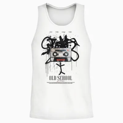 Old School Backprint Music Tape Vintage Mixtape Cassette T-Shirt, White Unisex Tank Top - White
