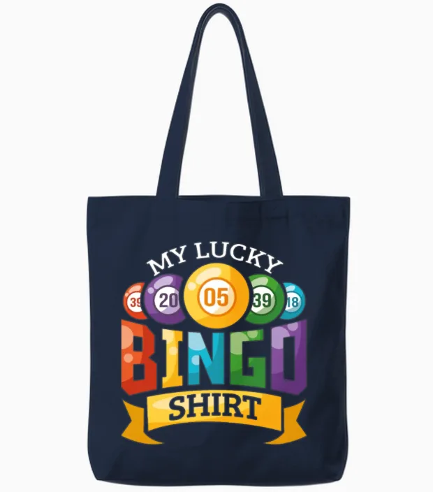 My Lucky Bingo T-Shirt Funny Bingo Playerlong,slee Tote Bags in Navy