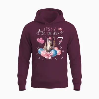 Birthday Shirt Horse Girl 7 Years - It's My Birthday T-Shirt, Black Unisex Hoodie - Maroon