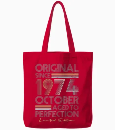 50th Birthday Vintage October 1974 Original 1974 Tote Bags - Red