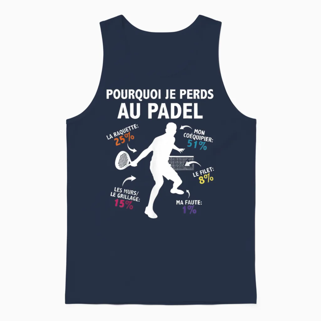 Why I Lose at Padel Padelist Pade Player Fans Humor Unisex Tank Top in Navy