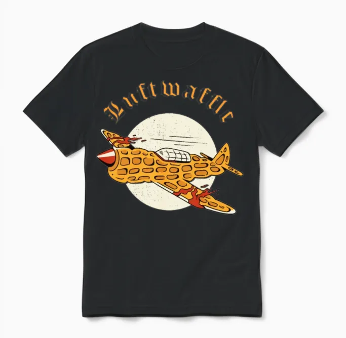 Luftwaffle Waffle Military Aircraft Pilot Unisex T-Shirt in Black