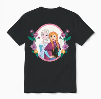Disney Princess Frozen Elsa and Anna Easter Spring Flowers Unisex T-Shirt - Black