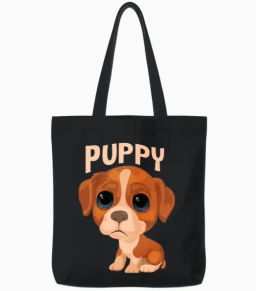 Puppy Funny Dog Tote Bags - Black