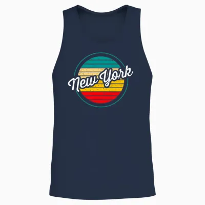 New York Retro Sunset Unisex Tank Top - Navy