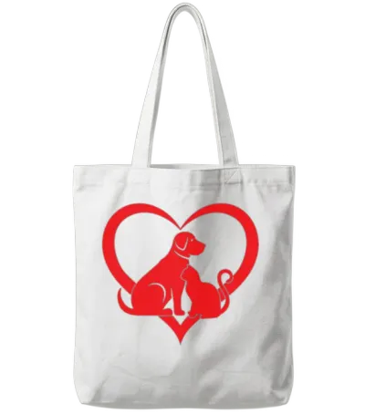 Dog and Cat Lover Dog Lover - Cat & Dog Heart Tote Bags - White