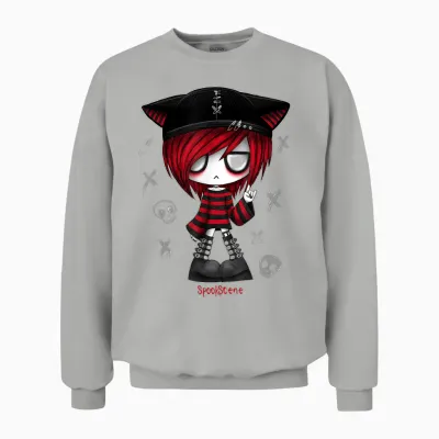 Spookscene Edgy Kitty Hat Scene Kid Emo Alt Goth Red Unisex Sweatshirt - Ash