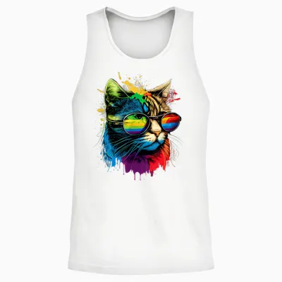 Rainbow Flag Gay Pride Lgbtq Wasserfarben Katze Unisex Tank Top - White