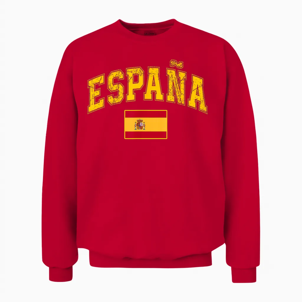 Spain Spanish Flag Espana Pride Vintage Unisex Sweatshirt in Red