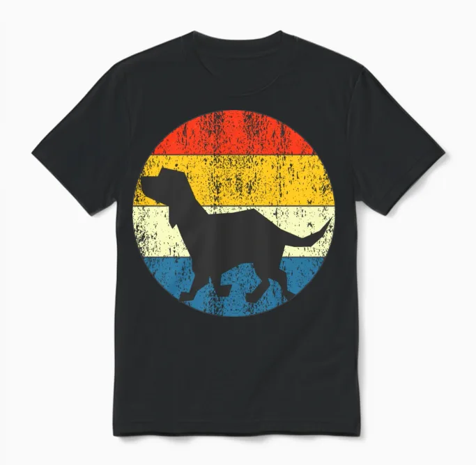 Vintage Dog Retro Sunset Lovers Gift Unisex T-Shirt - Black
