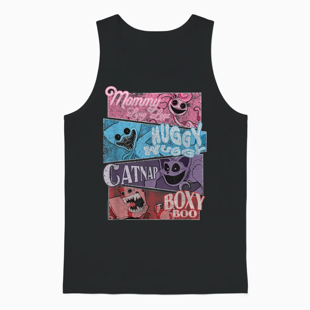 Poppy Playtime Best Friends Forever Distressed Group Shot Unisex Tank Top in Black