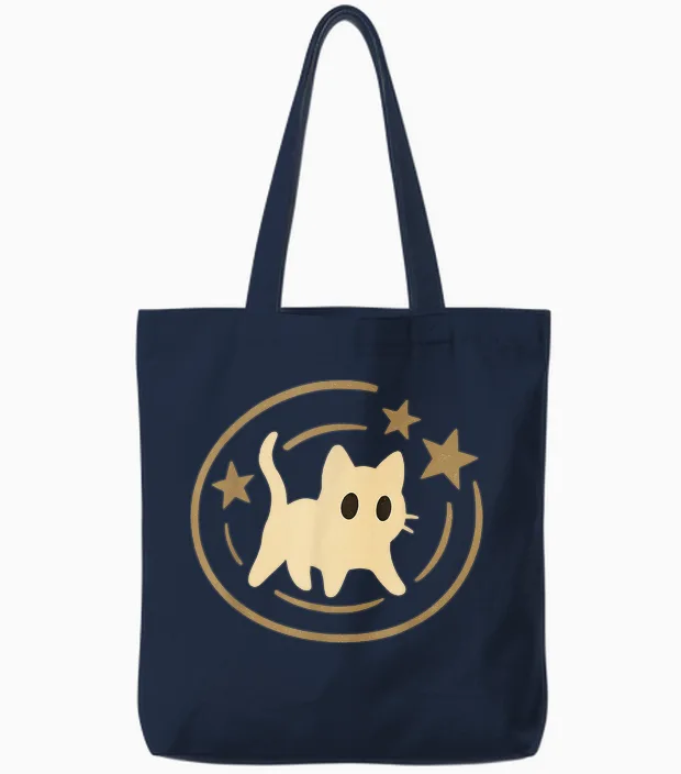Retro 90s Y2k Scared Cat Cosmic Stars Gift for Men Women Kid Tote Bags in Navy
