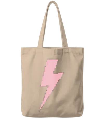 Retro Pixels Pink Lightning Bolt Tote Bags - Natural