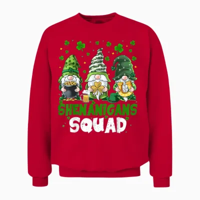 St Patricks Day Gnomes Shenanigans Squad Saint Pattys Women Unisex Sweatshirt - Red