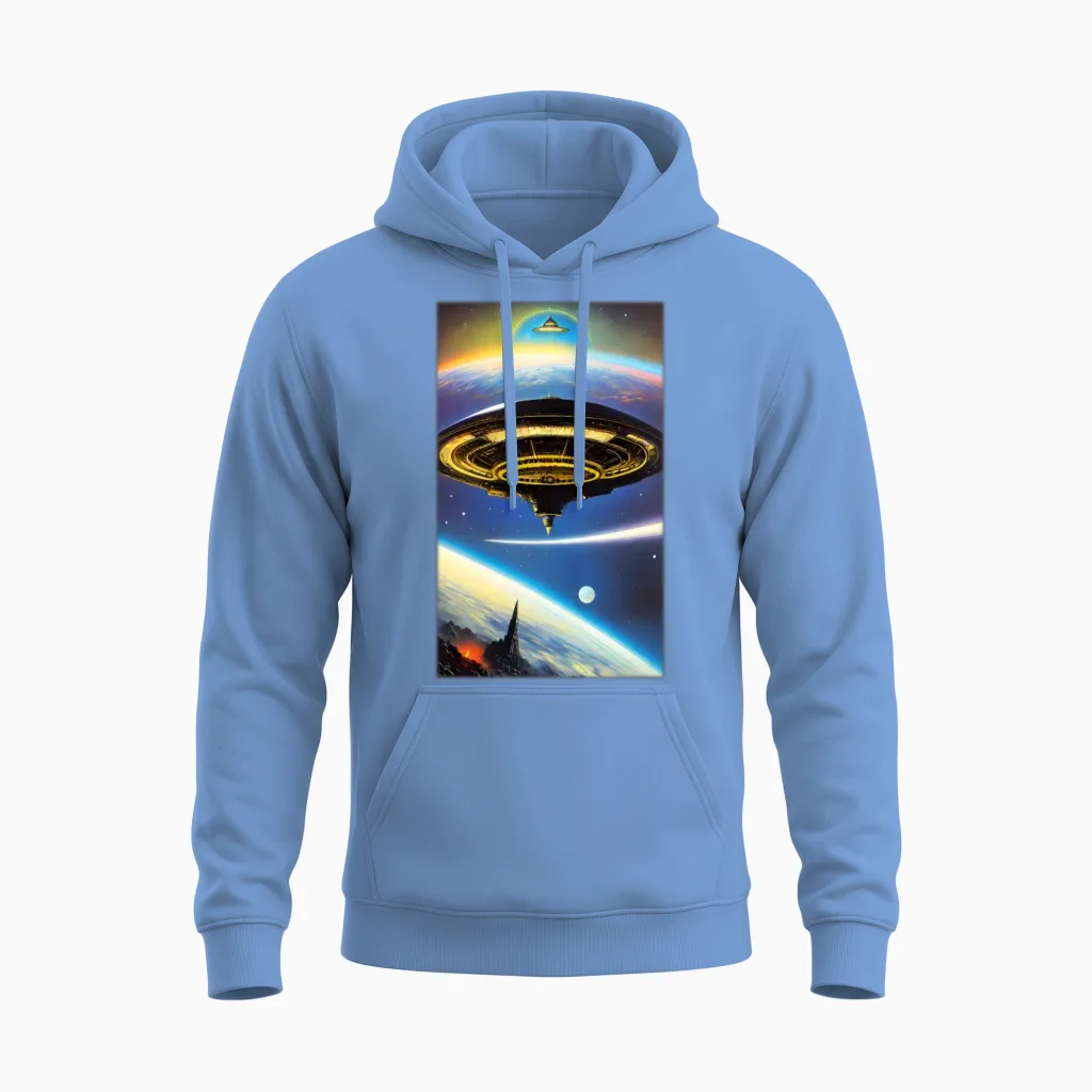 Ufo Retro Over Earth Unisex Hoodie - Carolina Blue