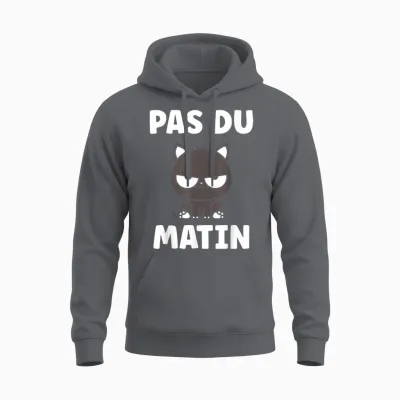 Humour Réveil Matin Chat Mignon Grognon Drole Pas Du Matin Unisex Hoodie - Charcoal