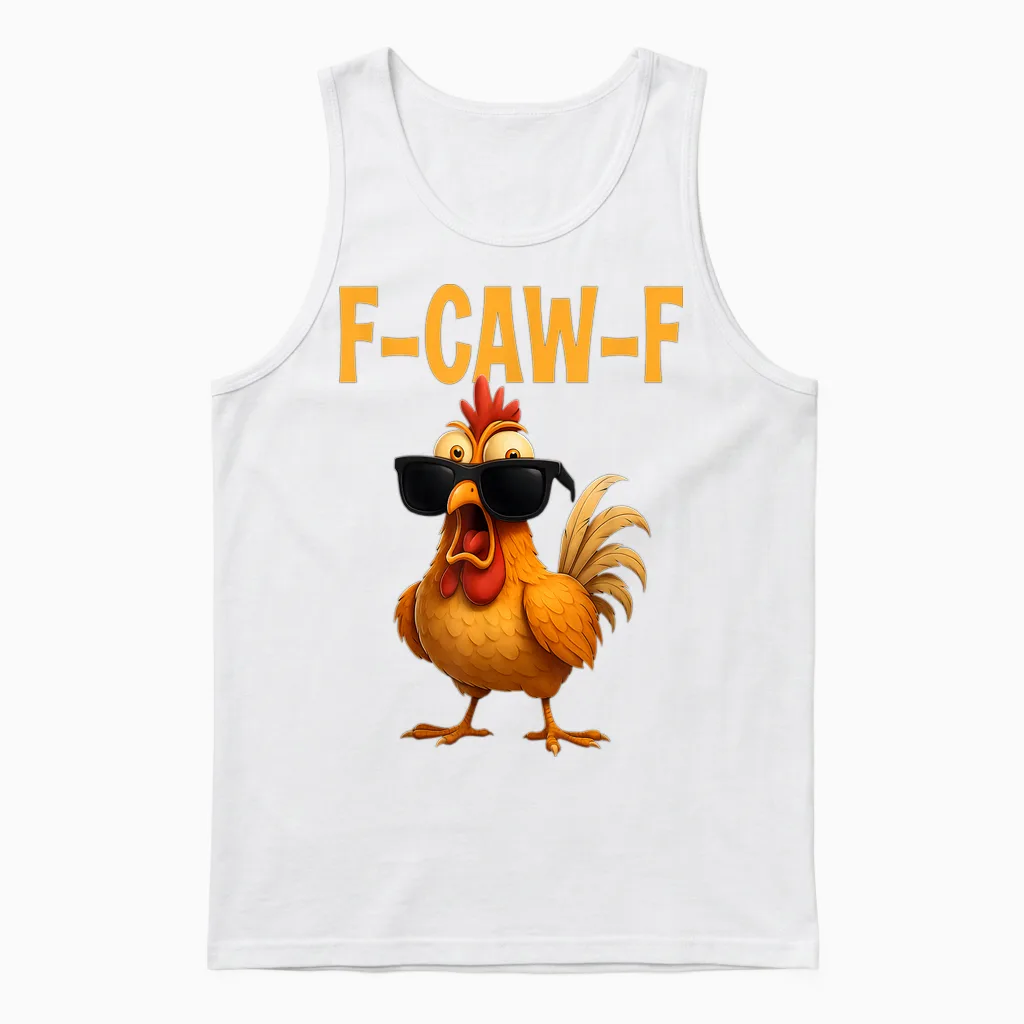 F Caw F Funny Chicken Fcawf Cock Quote Meme F Cawf Humour Unisex Tank Top in White