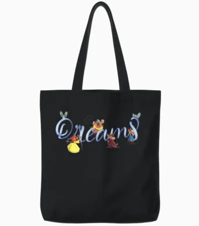 Disney Cinderella 75th Anniversary Jaq Gus & Mice "dreams" Tote Bags - Black