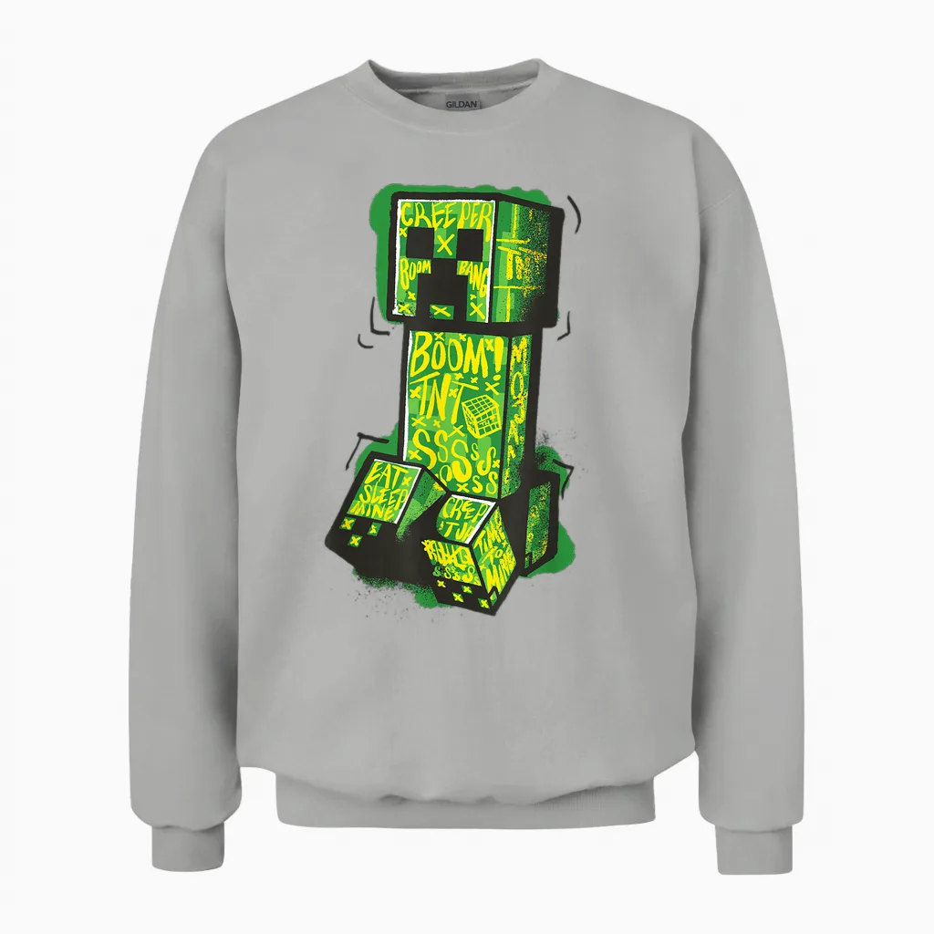 Minecraft Creeper Street Graffiti Fill T-Shirt, Black Unisex Sweatshirt in Ash