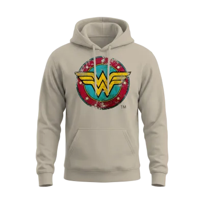 Wonder Woman Logo Distressed Unisex Hoodie - Sand