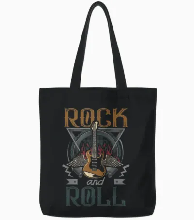 Vintage Retro 80s Rock & Roll Music Guitar Wings Tote Bags - Black