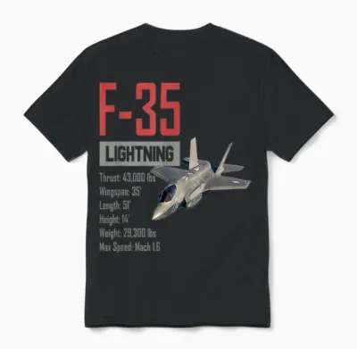 American Airplane Fighter Stealth F35 Lightning Unisex T-Shirt - Black