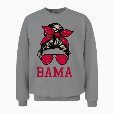 Bama Women Girl Mom Messy Bun Hair. Unisex Sweatshirt - Sport Grey