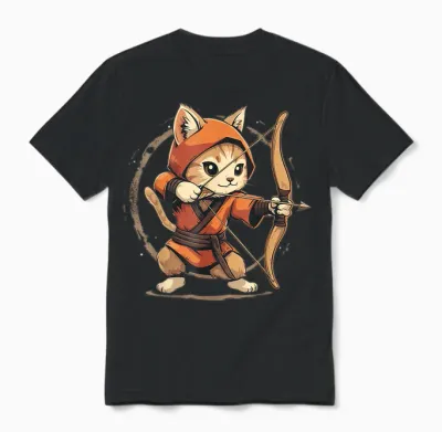 Cat Archer on Archery T-Shirt, Black, S Unisex T-Shirt - Black