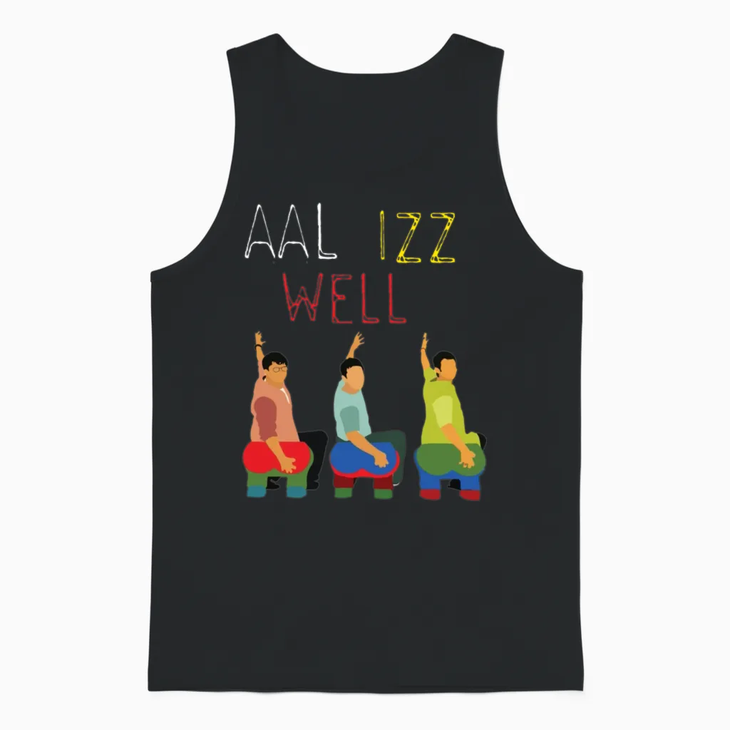 Aal Izz Well Three Idiots Hindi Unisex Tank Top in Black