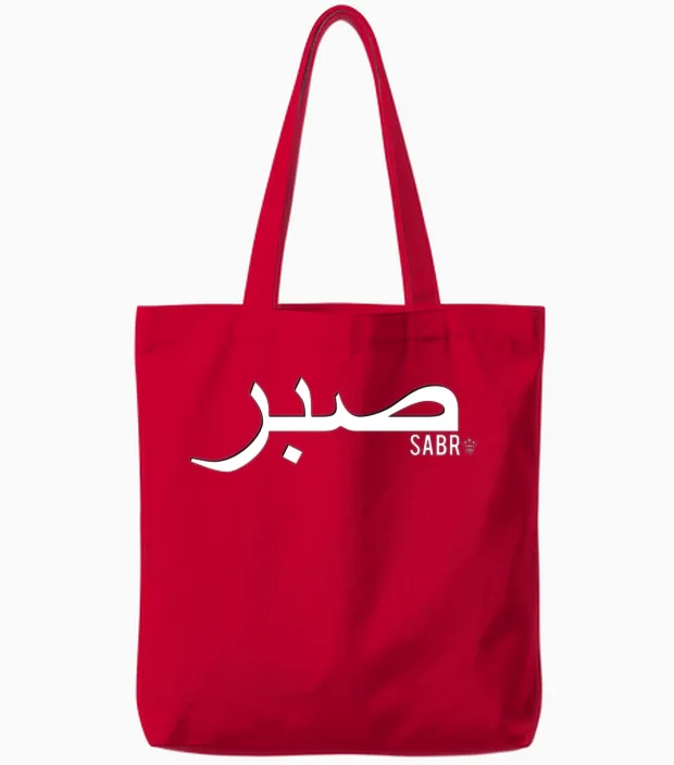 Sabr White Tote Bags in Red