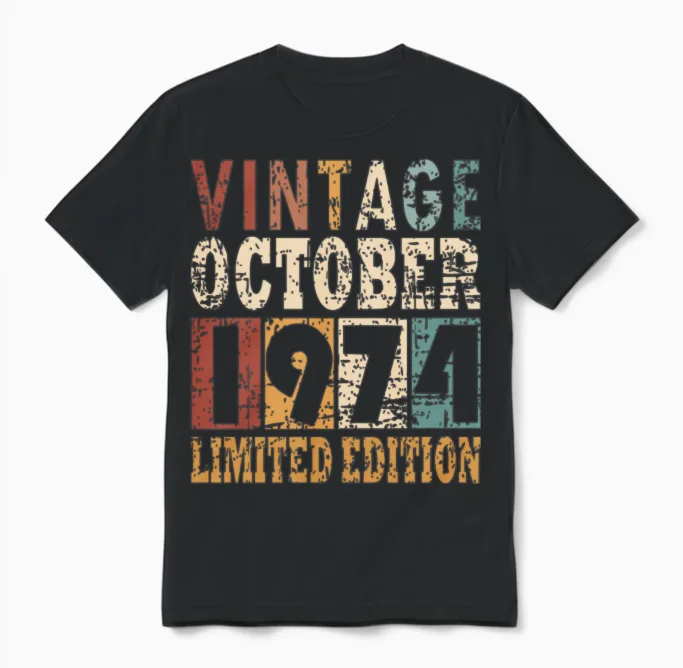 Born 1974 October Vintage Gift Unisex T-Shirt in Black
