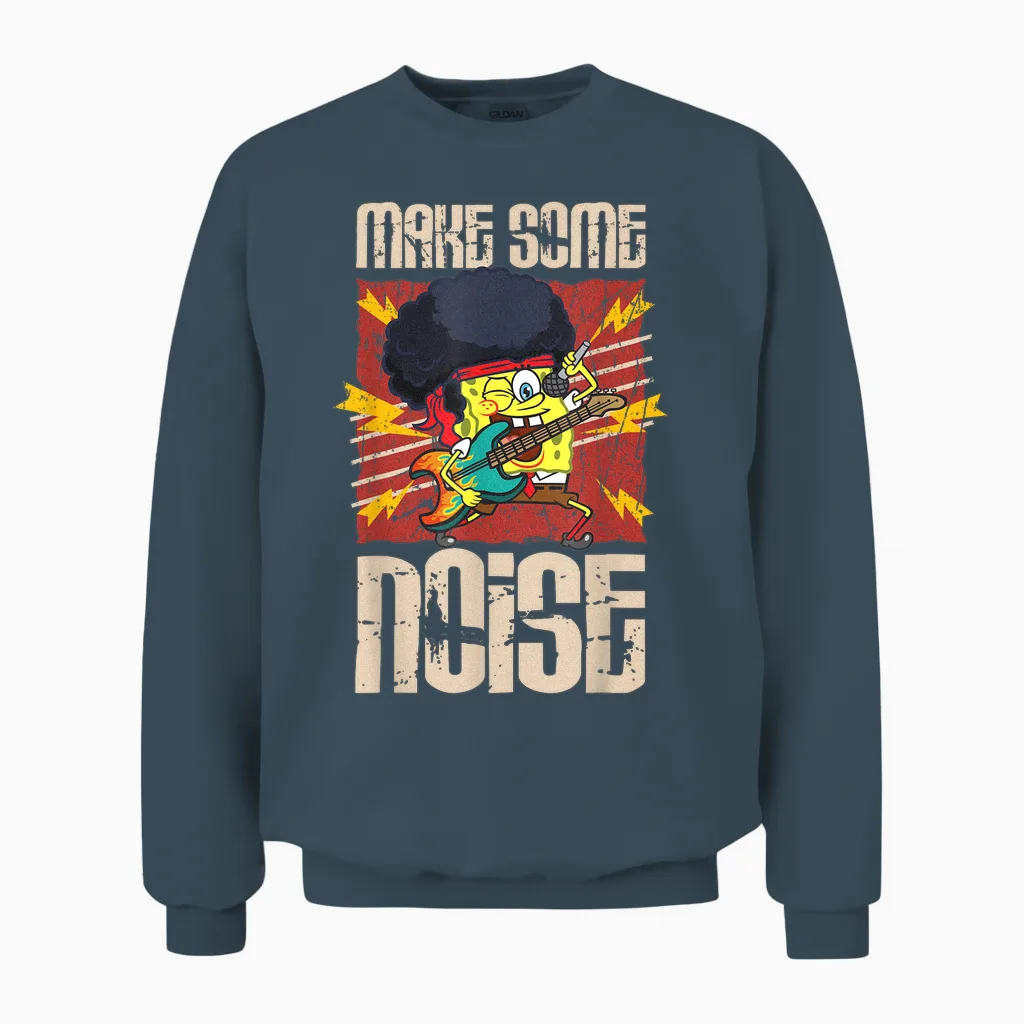 Mademark X Spongebob Squarepants - Spongebob Make Some Noise Rock and Roll Heavy Metal Retro Unisex Sweatshirt in Dark Heather
