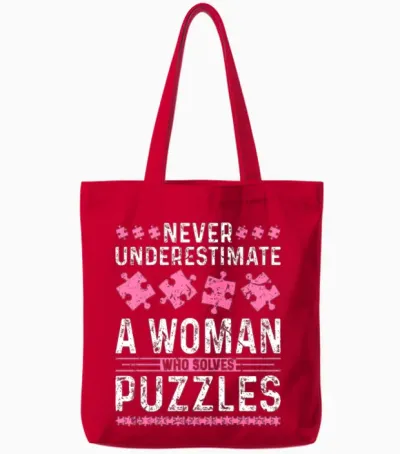 Jigsaw Puzzle Lover Woman Puzzle Tote Bags - Red