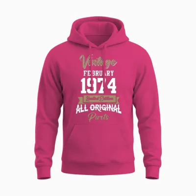 February 1974 Vintage Birthday Present Unisex Hoodie - Heliconia