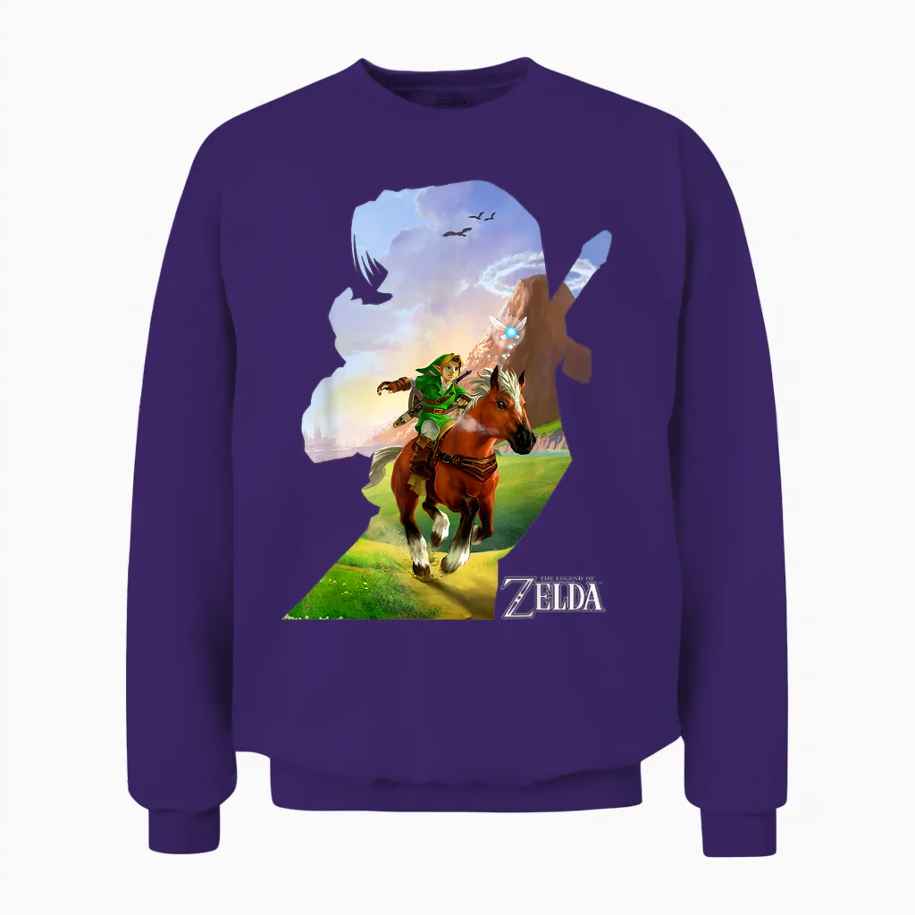 Nintendo Zelda Link Epona Ride Silhouette T-Shirt Small Unisex Sweatshirt in Purple