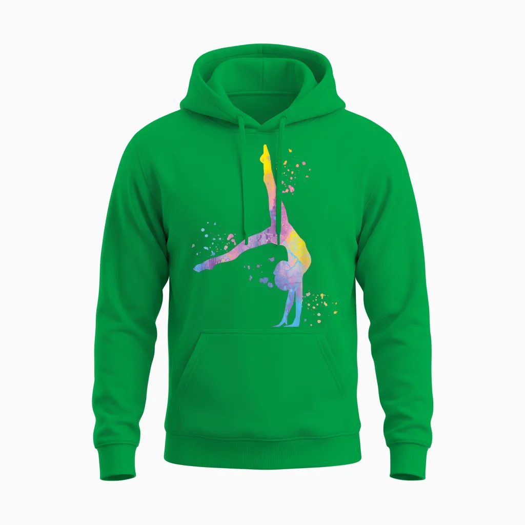 Gymnastic Gymnastics T-Shirt for Girls and Children, Black Unisex Hoodie in Irish Green