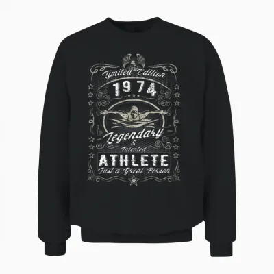 Vintage 1974 Swimmer Birthday Gift Sport Hobby Unisex Sweatshirt - Black