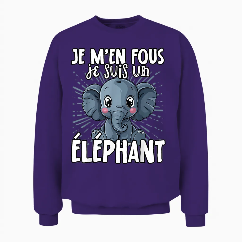 Je M'en Fous Je Suis Un Elephant - Sweet Elephant T-Shirt, Black, S Unisex Sweatshirt in Purple