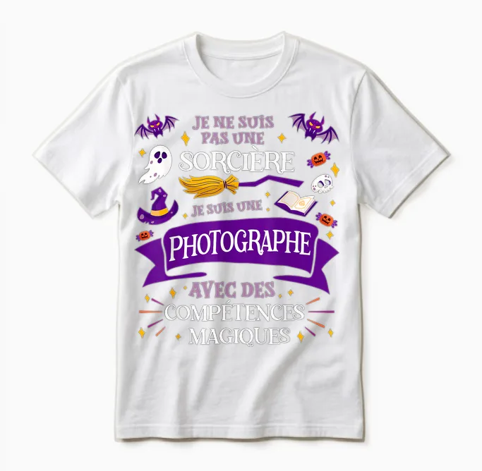Pas Une Sorcière Je Suis Une Photographe Cadeau Photographie Unisex T-Shirt in White