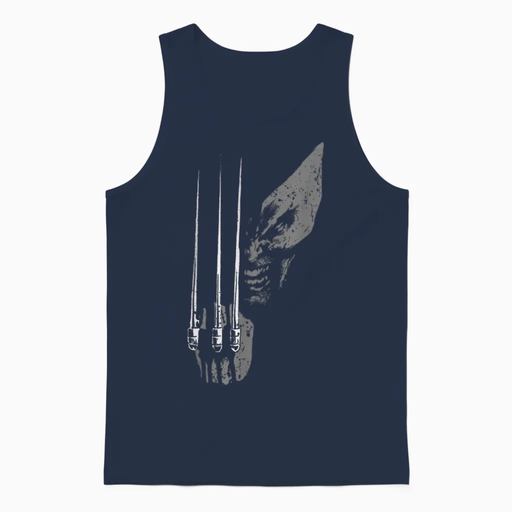 Marvel X-Men Wolverine Wild Side Distressed Face Shot Unisex Tank Top in Navy