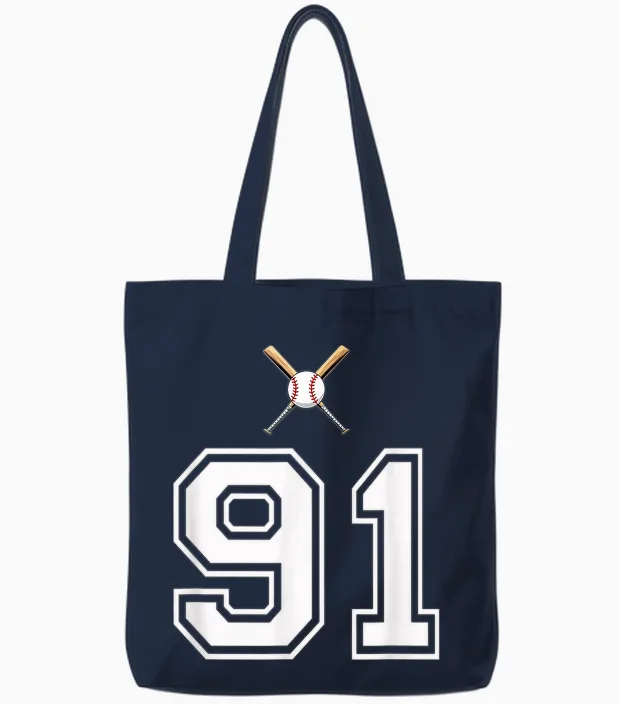 91 Numéro Base-Ball Style Vintage Blanc Tote Bags in Navy